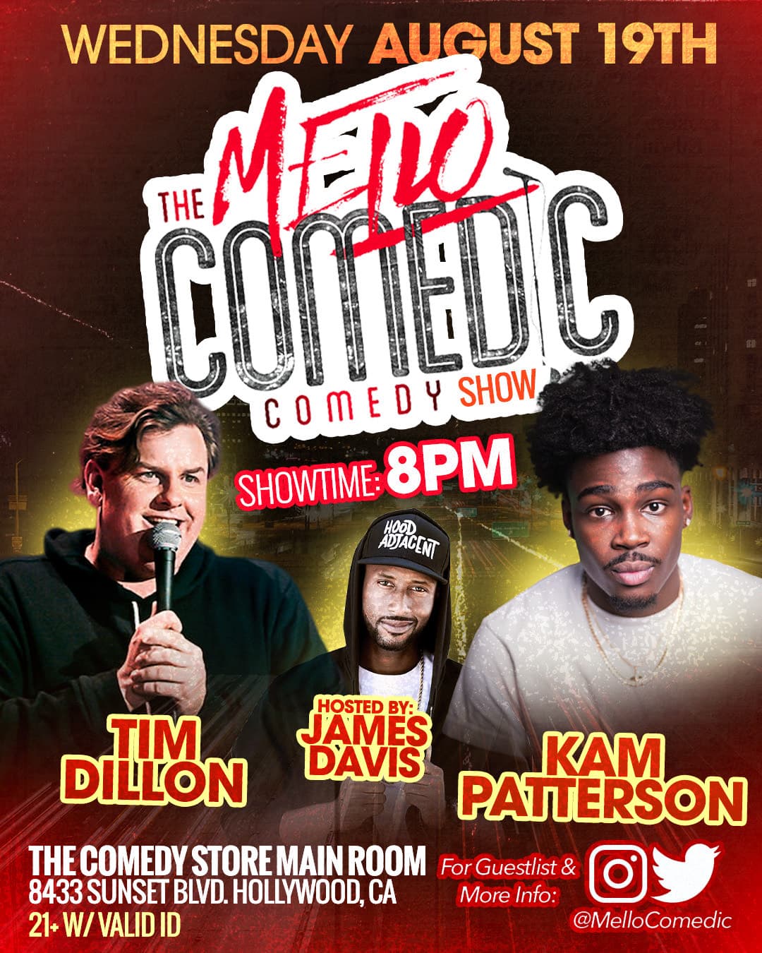 Official event artwork for Mello Comedic